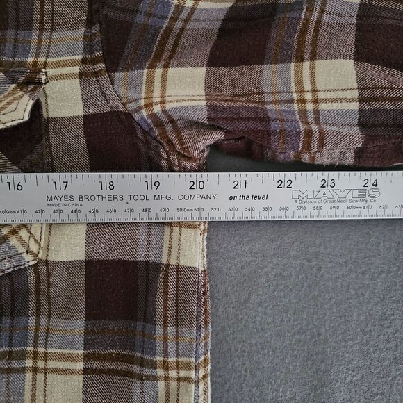 Chor Plaid Flannel Shirt Shacket Thermal Lining Pearl Snaps Pockets Size M Brown - Picture 9 of 14